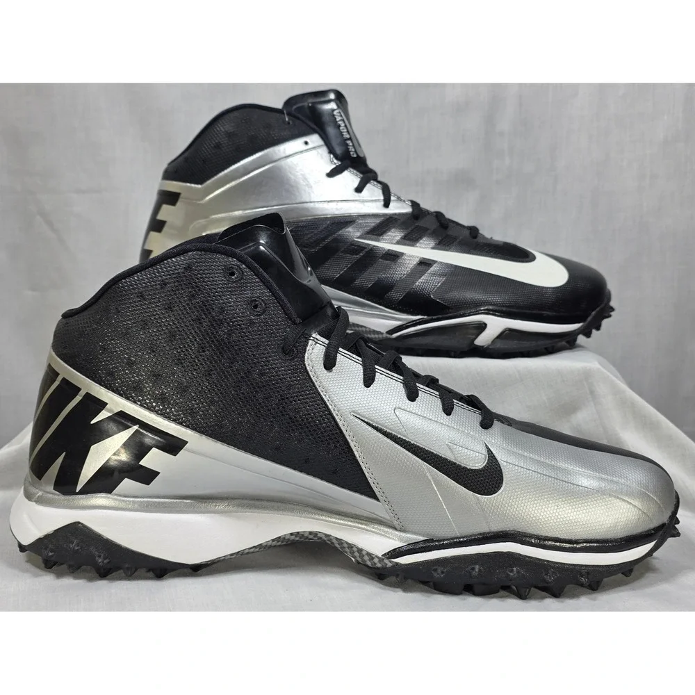 Nike Zoom Vapor Pro Mid Turf Football‎ Cleats Silver Black 527879-010 Mens 17